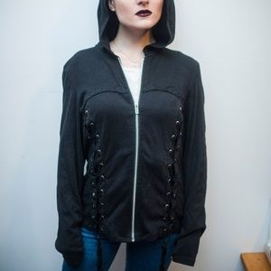 Corset Lace Detailed Zip-up Hoodie